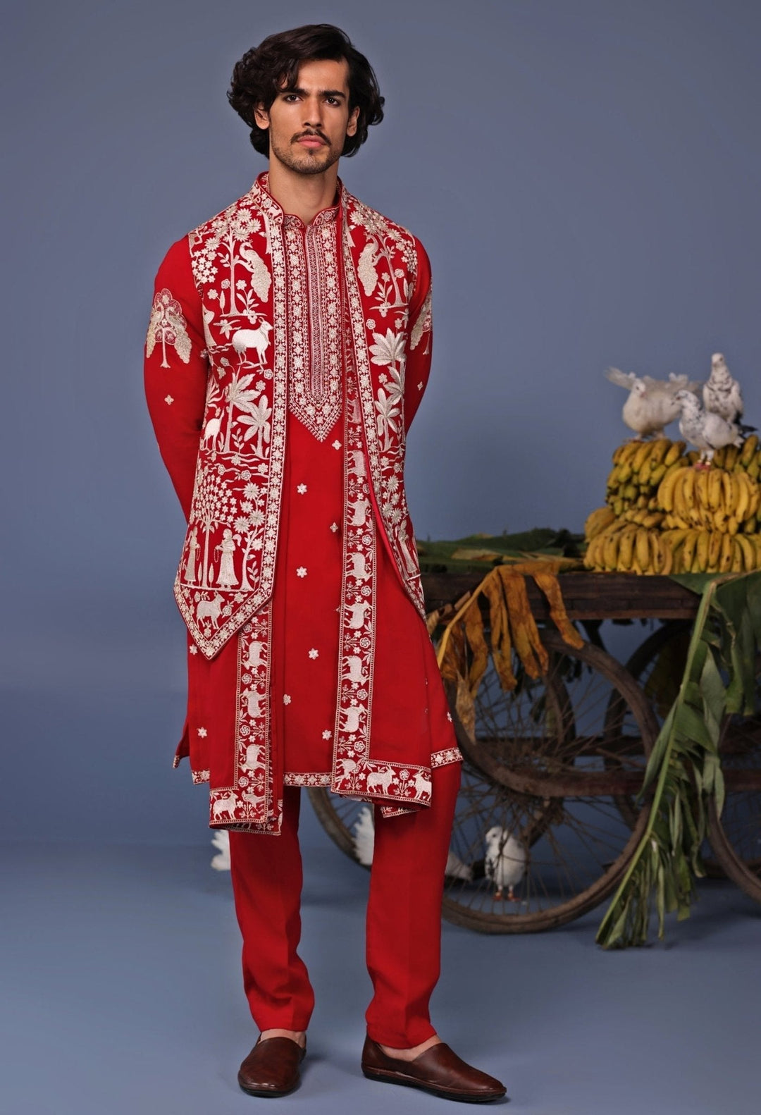 Hot Pink Embroidered Kurta Set with Asymmetric Jacket Kalpraag - Fabilicious Fashion