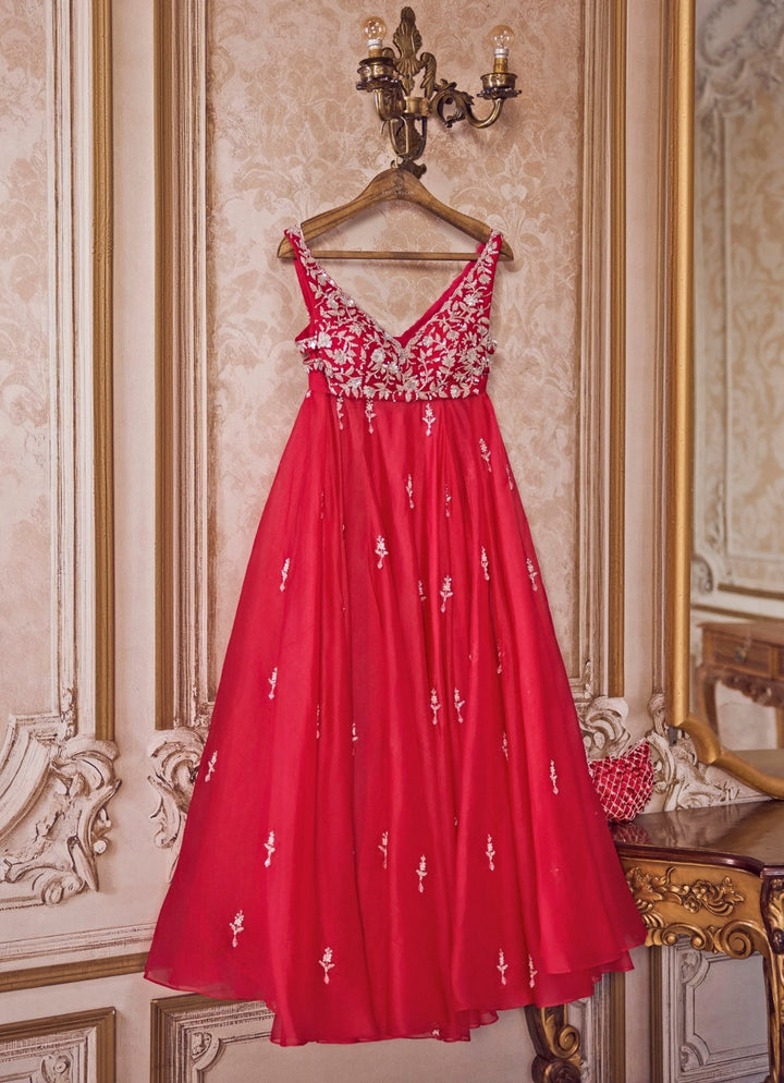 Hot Pink Embroidered Organza Lehenga Set Sanya Gulati - Fabilicious Fashion