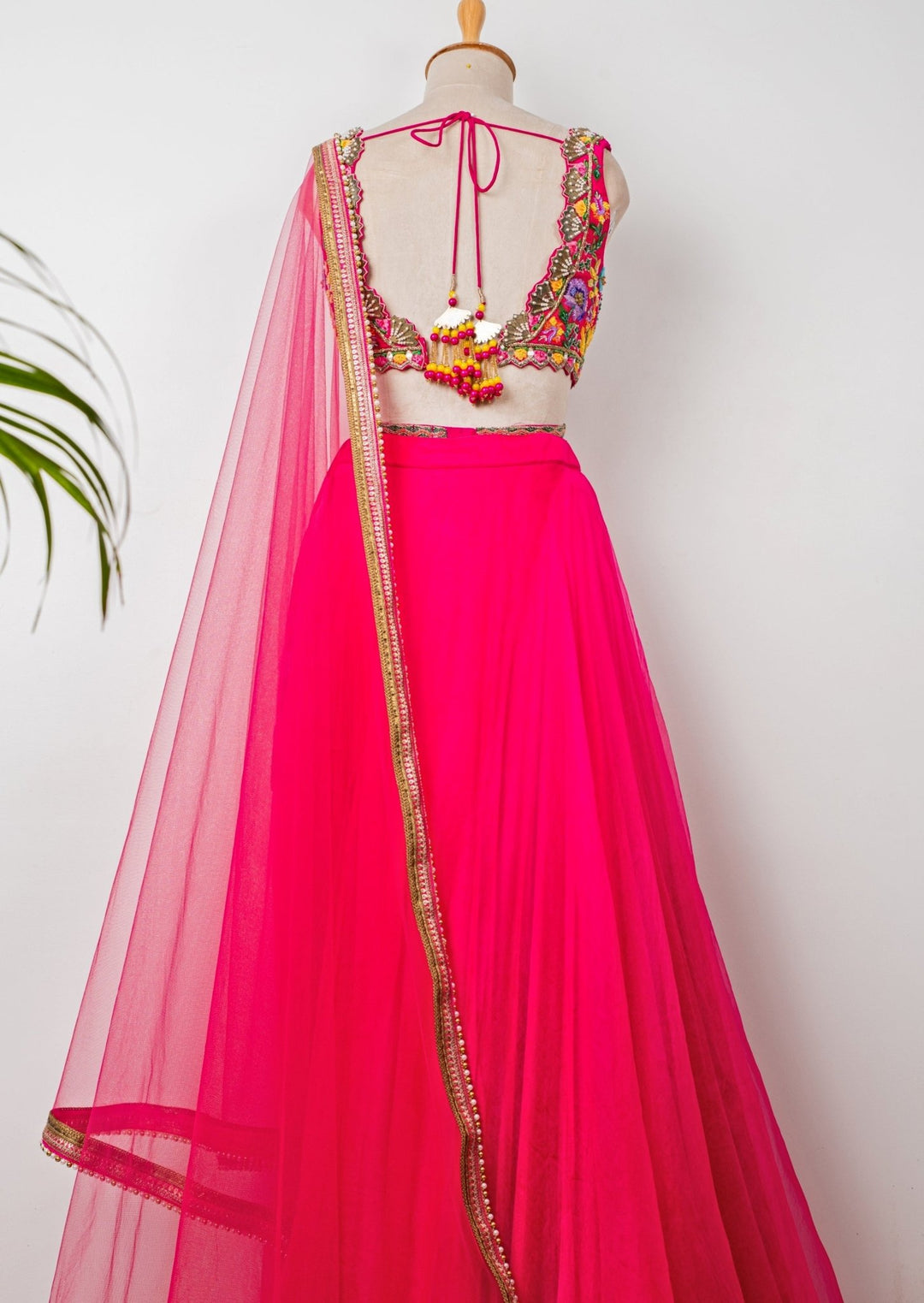 Hot Pink Embroidered Organza Lehenga Anisha Shetty - Fabilicious Fashion