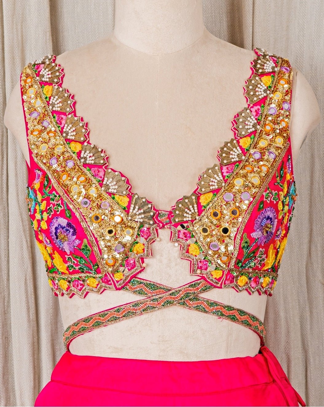 Hot Pink Embroidered Organza Lehenga Anisha Shetty - Fabilicious Fashion