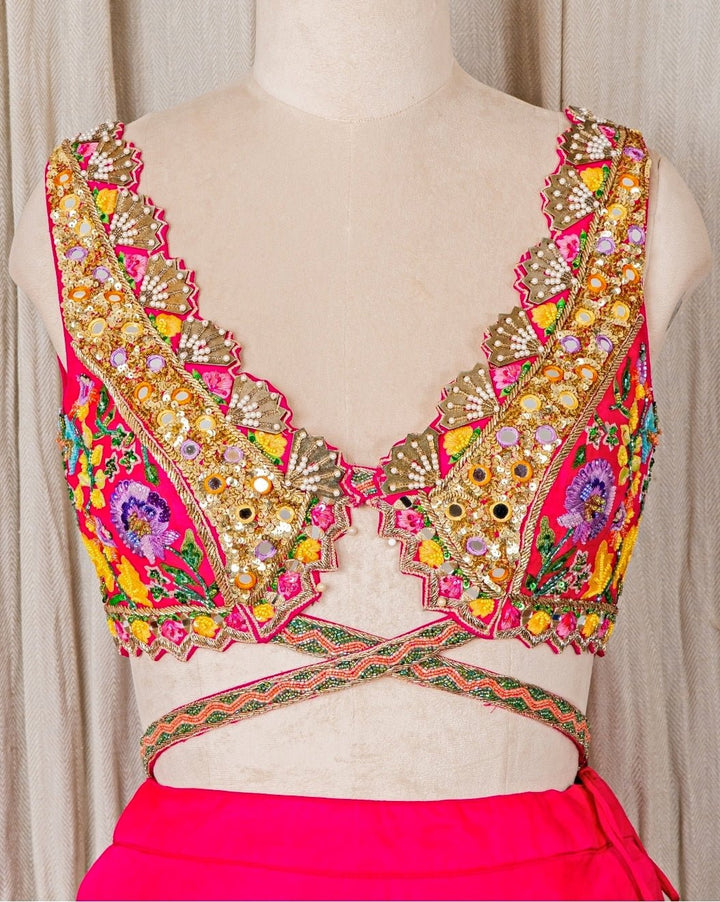 Hot Pink Embroidered Organza Lehenga Anisha Shetty - Fabilicious Fashion