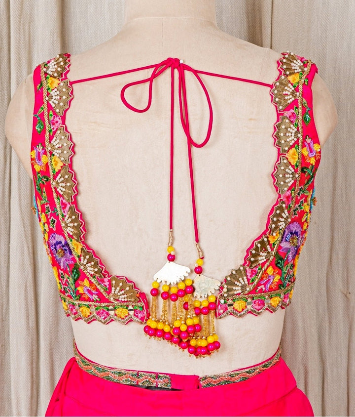 Hot Pink Embroidered Organza Lehenga Anisha Shetty - Fabilicious Fashion