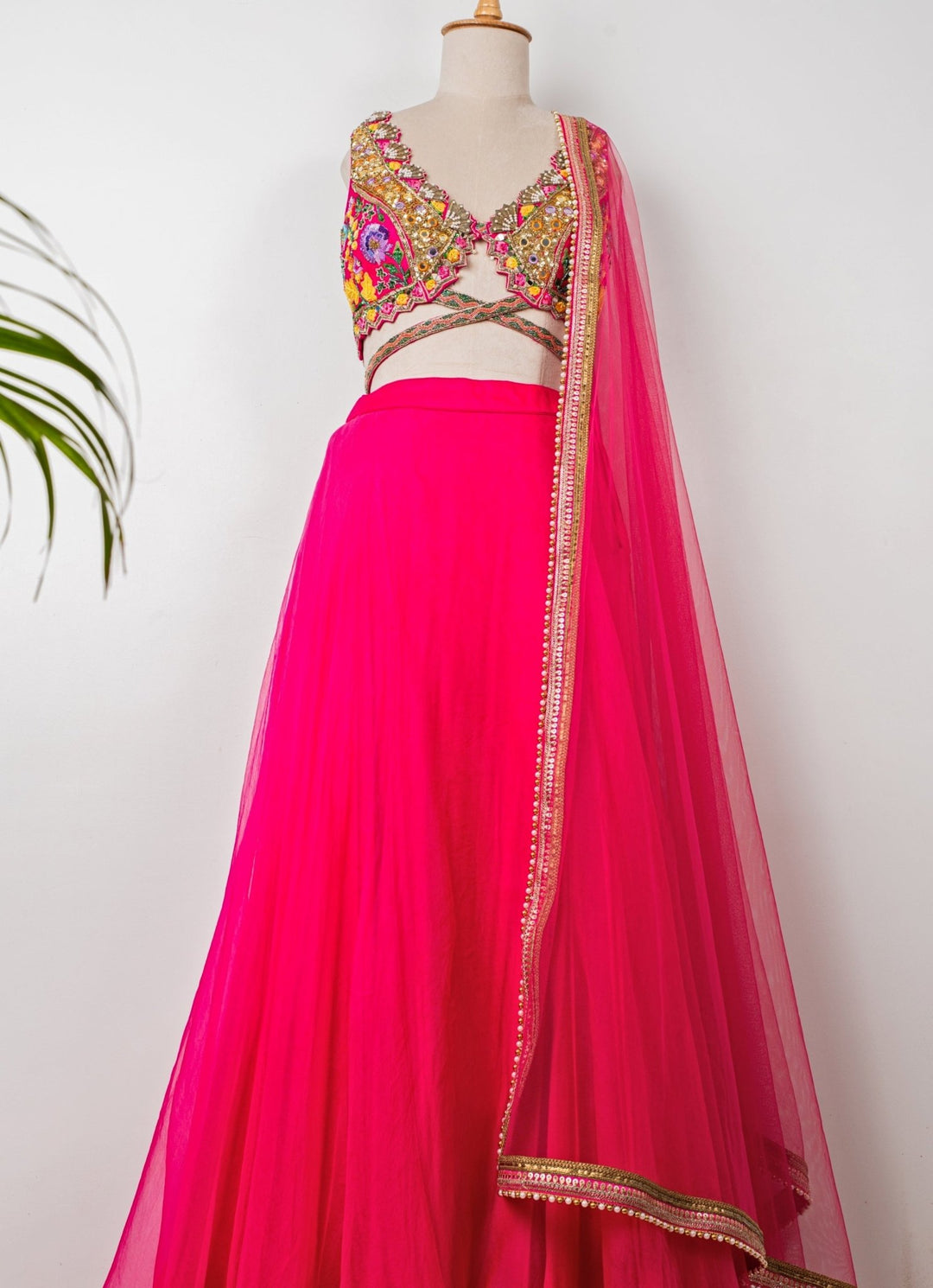 Hot Pink Embroidered Organza Lehenga Anisha Shetty - Fabilicious Fashion
