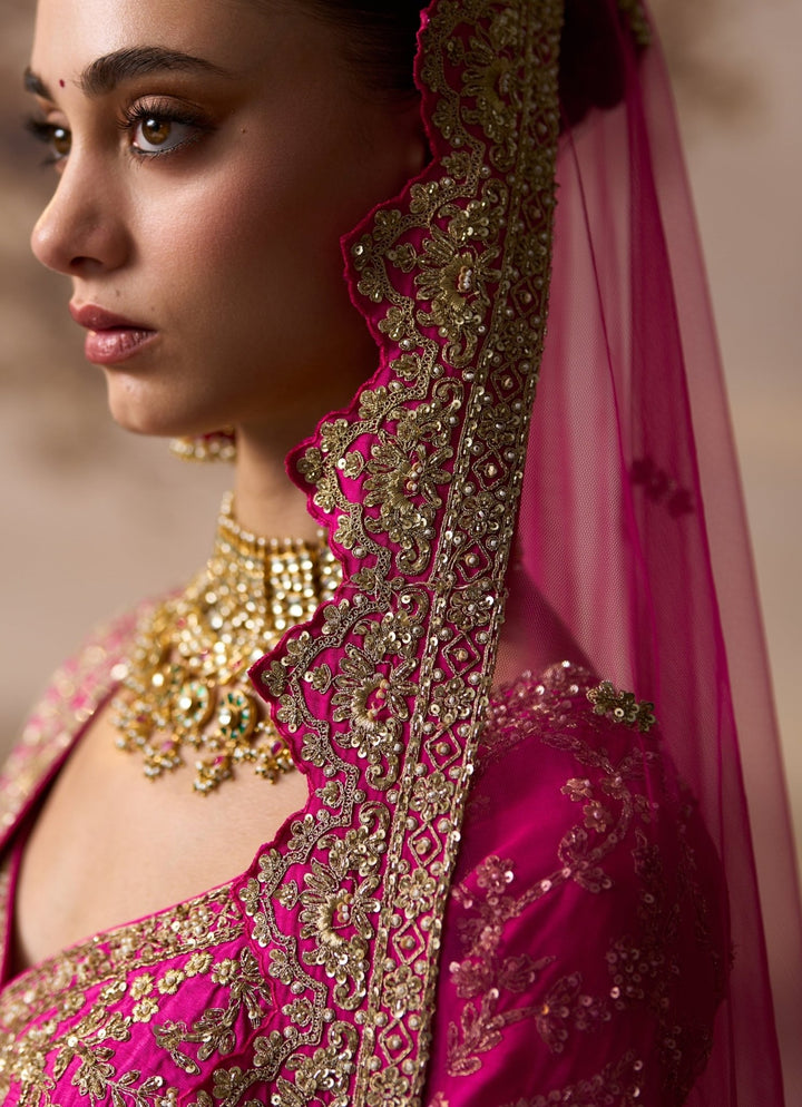 Angad Singh Hot Pink Embroidered Raw Silk Bridal LehengaFabilicious Fashion