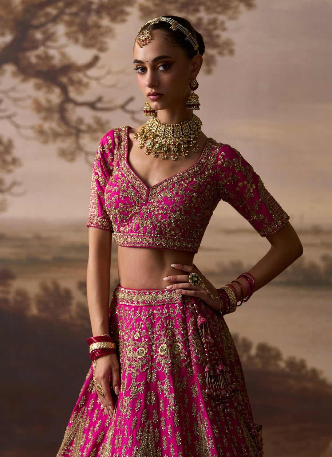 Angad Singh Hot Pink Embroidered Raw Silk Bridal LehengaFabilicious Fashion