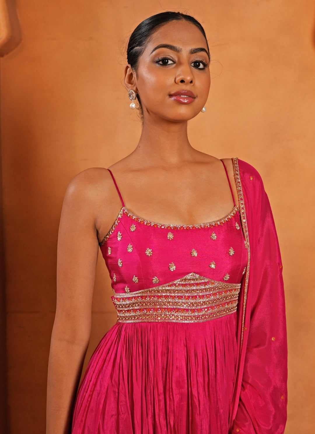 Hot Pink Embroidered Silk Anarkali Set Enamour by Radha - Fabilicious Fashion