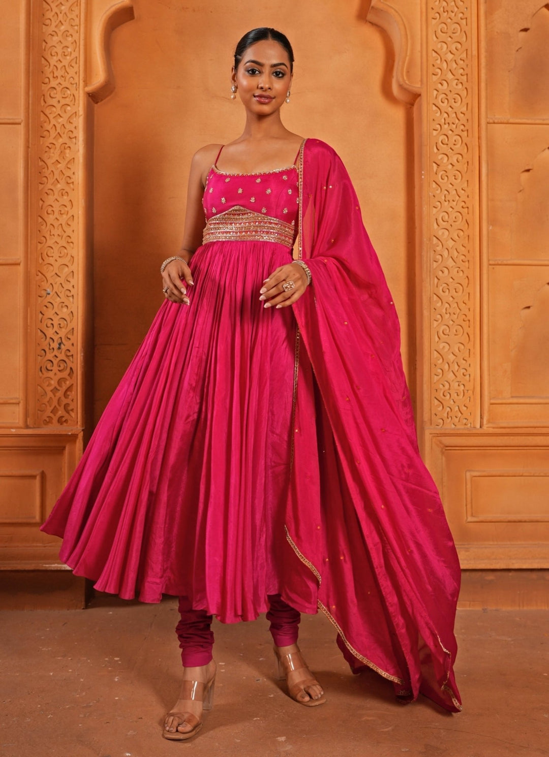 Hot Pink Embroidered Silk Anarkali Set Enamour by Radha - Fabilicious Fashion