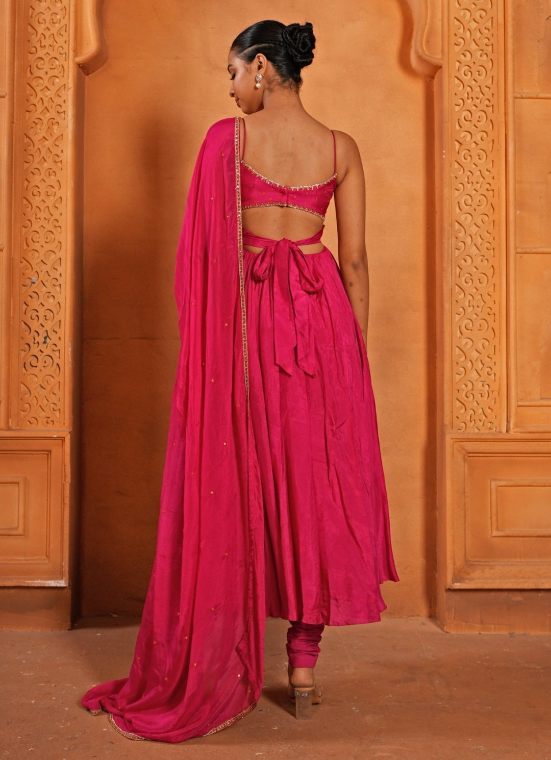 Hot Pink Embroidered Silk Anarkali Set Enamour by Radha - Fabilicious Fashion