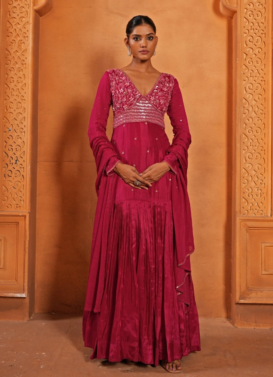 Hot Pink Embroidered Silk Anarkali Enamour by Radha - Fabilicious Fashion