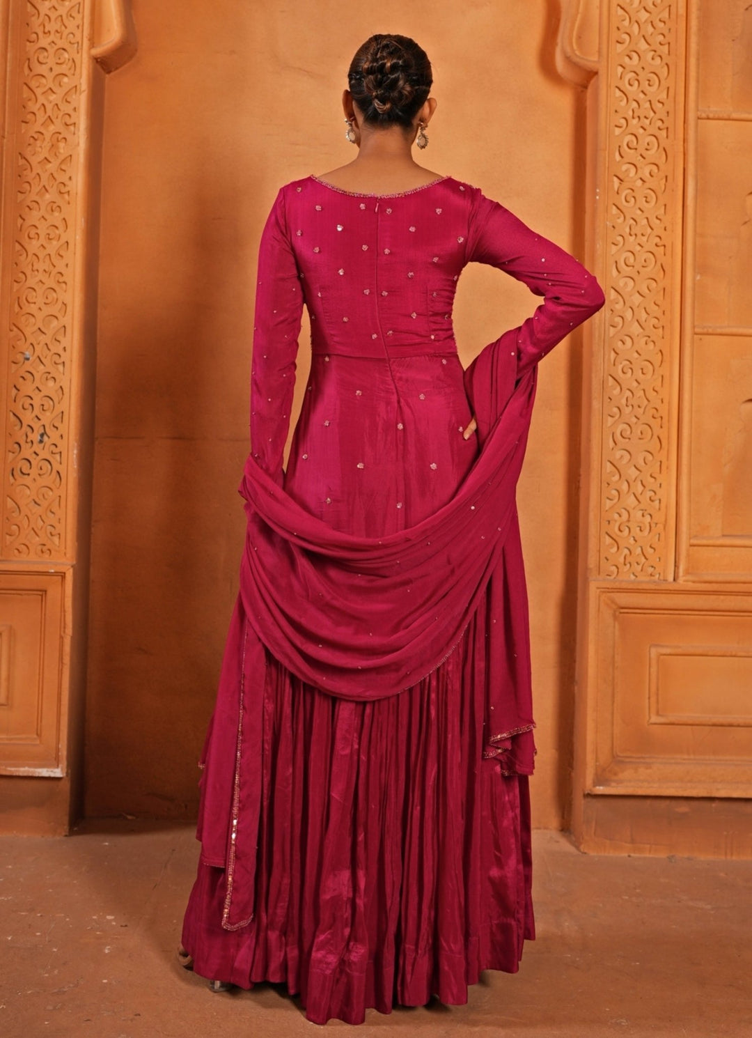 Hot Pink Embroidered Silk Anarkali Enamour by Radha - Fabilicious Fashion