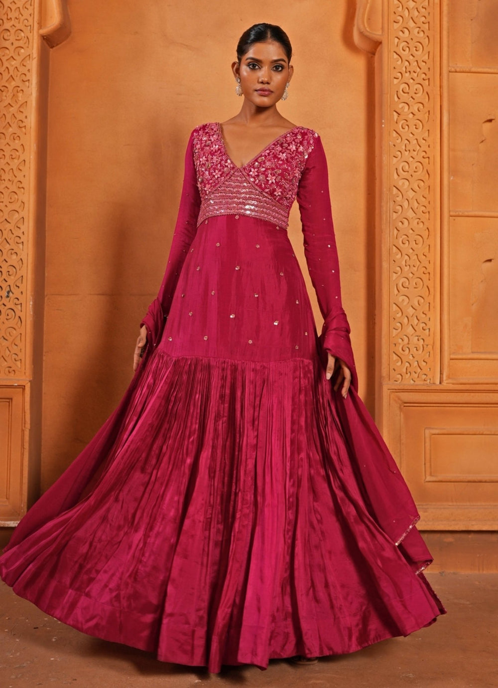Hot Pink Embroidered Silk Anarkali Enamour by Radha - Fabilicious Fashion