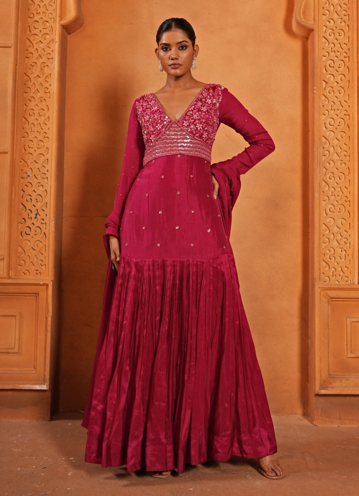 Hot Pink Embroidered Silk Anarkali Enamour by Radha - Fabilicious Fashion
