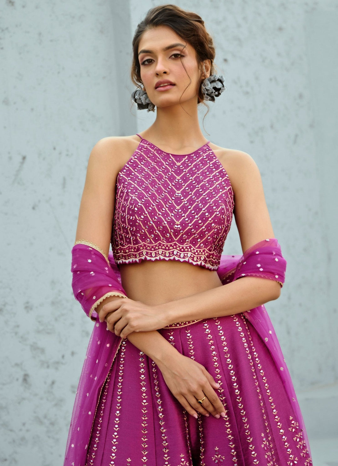 Hot Pink Embroidered Silk Blouse Palazzo Set Chamee and Palak - Fabilicious Fashion