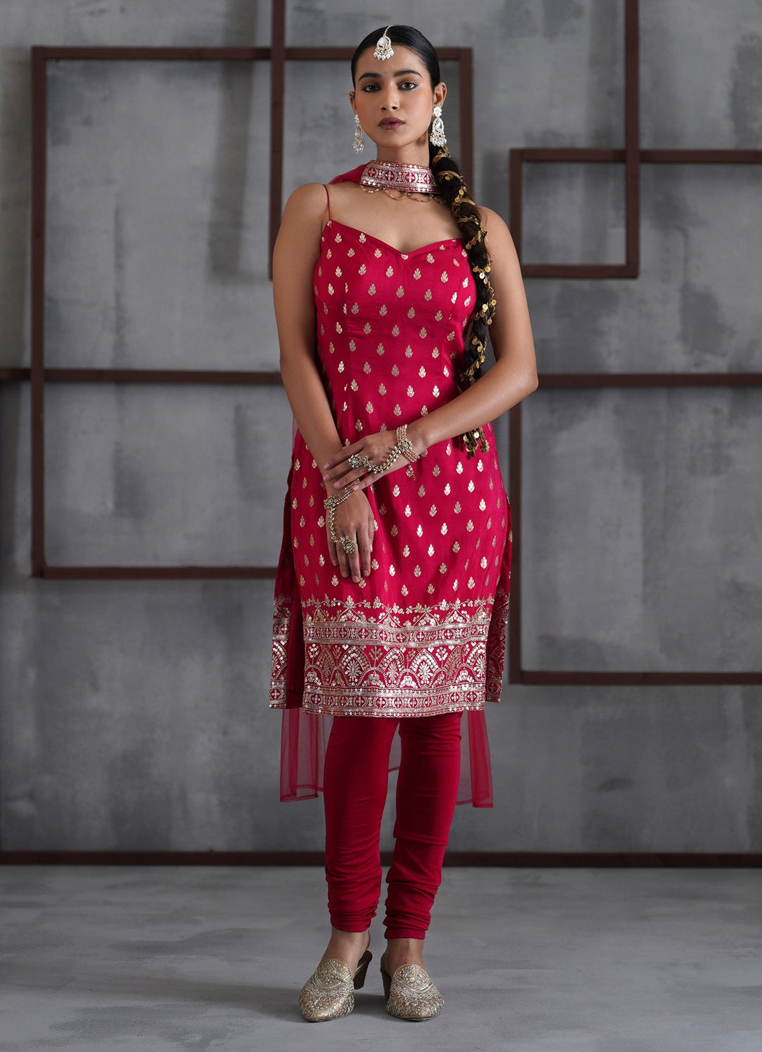 Hot Pink Embroidered Silk Kurta Churidar Set Deepika Chadha - Fabilicious Fashion