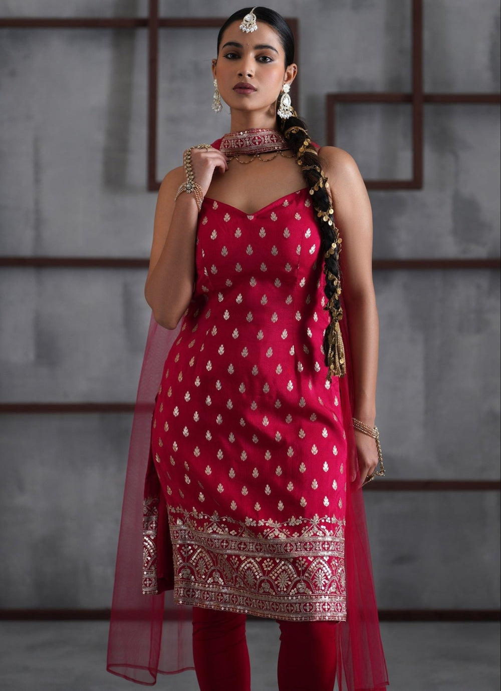 Hot Pink Embroidered Silk Kurta Churidar Set Deepika Chadha - Fabilicious Fashion