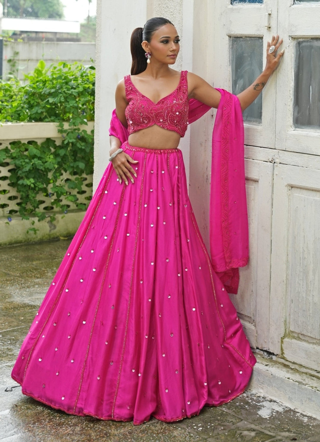 Hot Pink Embroidered Silk Lehenga Set Enamour by Radha - Fabilicious Fashion