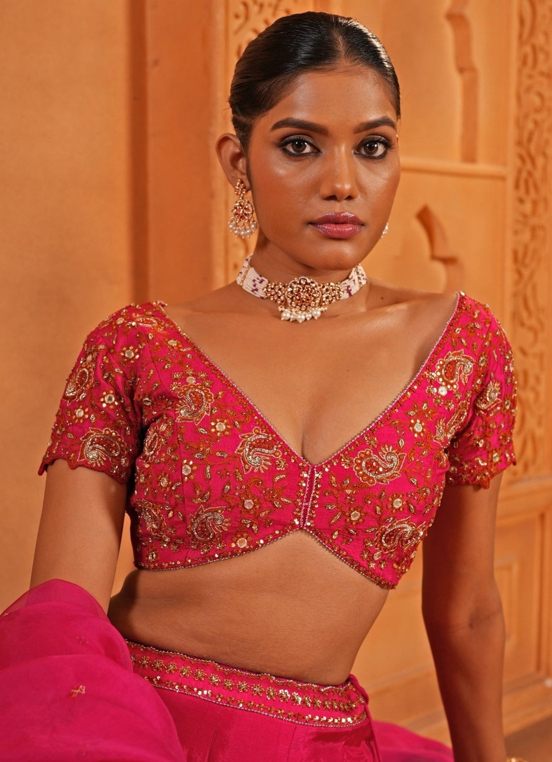 Hot Pink Embroidered Silk Lehenga Enamour by Radha - Fabilicious Fashion