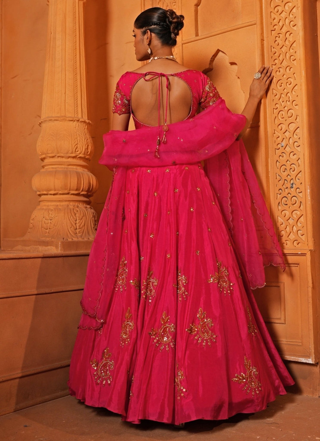 Hot Pink Embroidered Silk Lehenga Enamour by Radha - Fabilicious Fashion