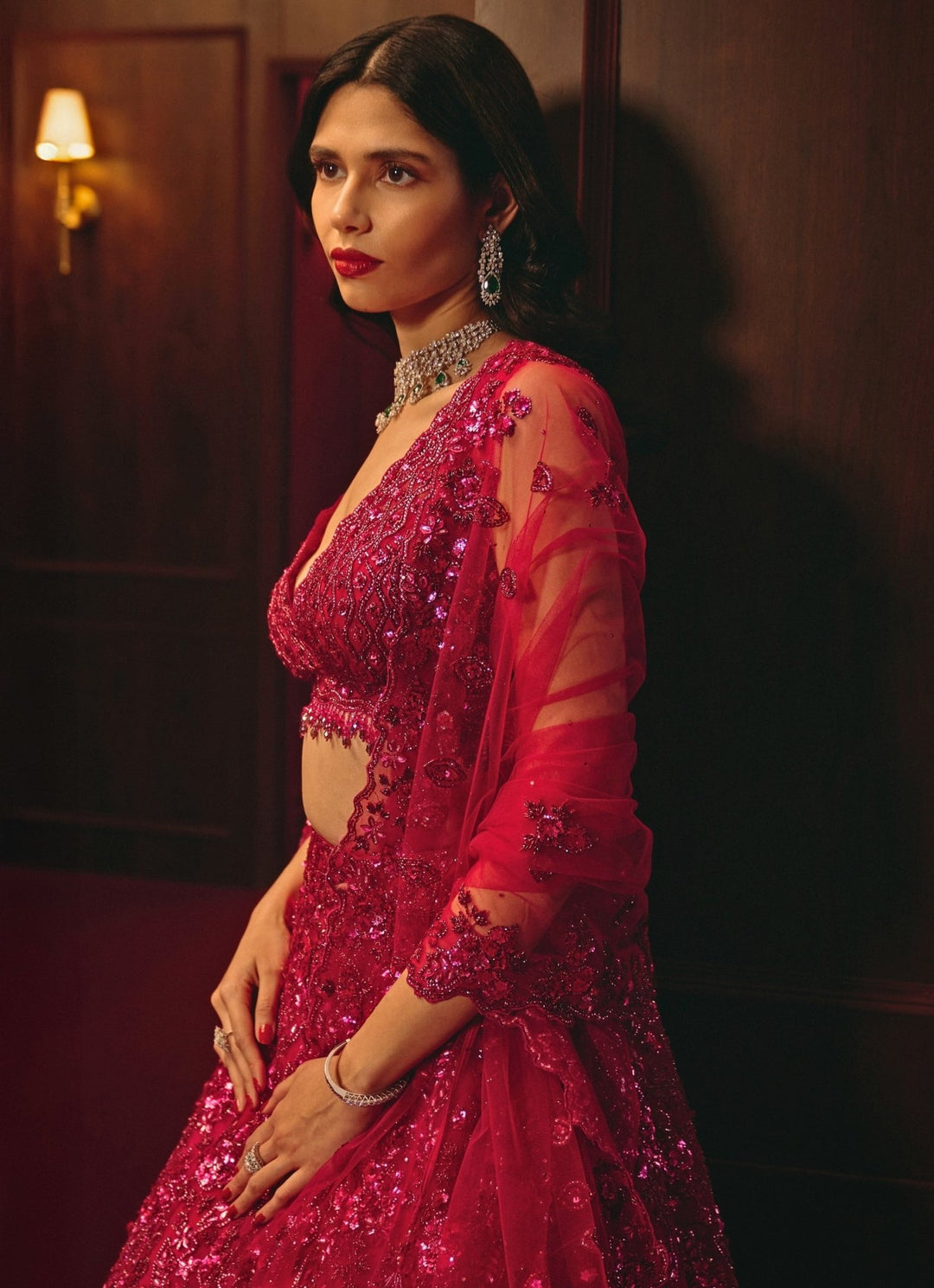 Hot Pink Embroidered Soft Net Lehenga Angad Singh - Fabilicious Fashion