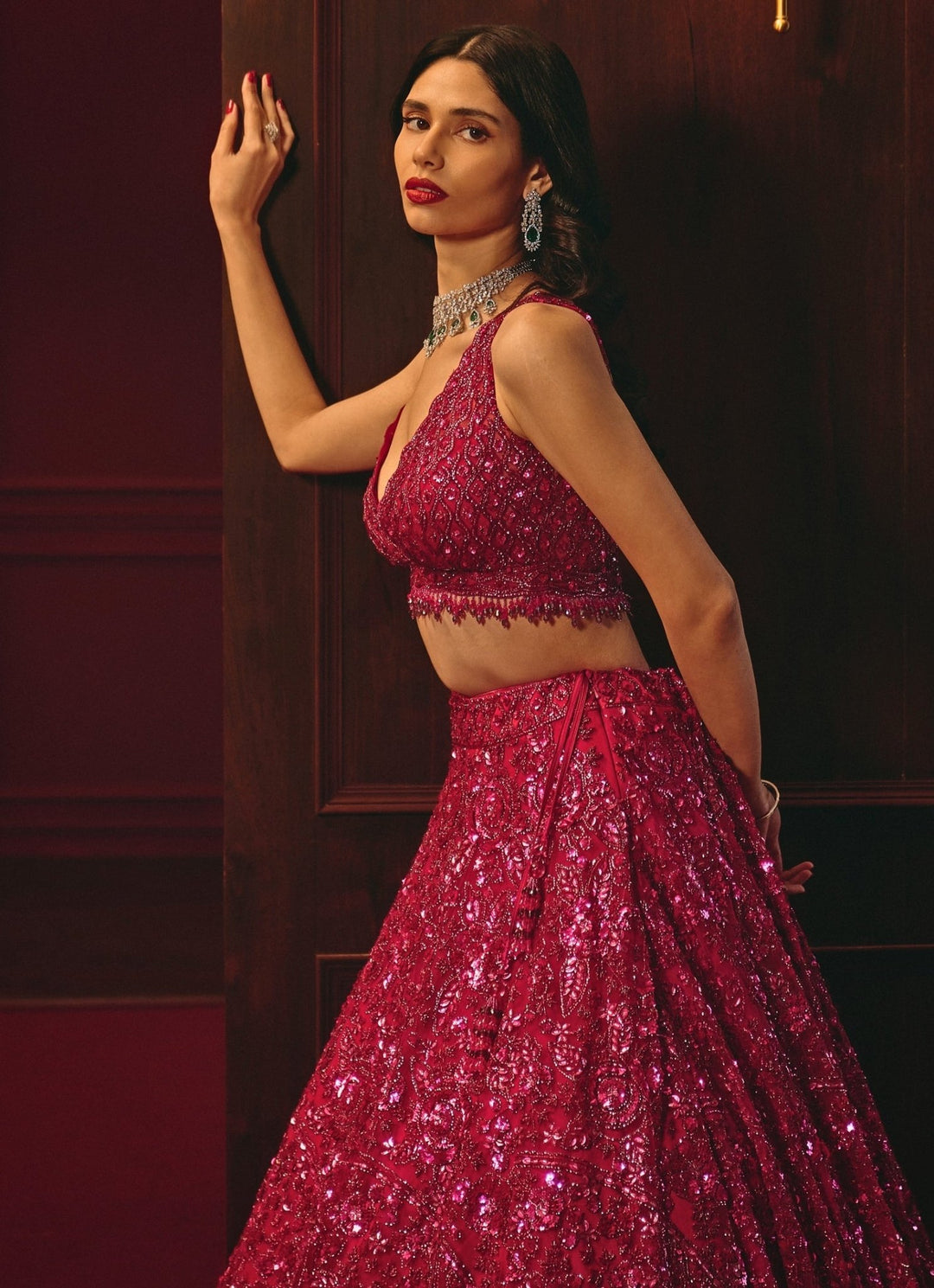 Hot Pink Embroidered Soft Net Lehenga Angad Singh - Fabilicious Fashion