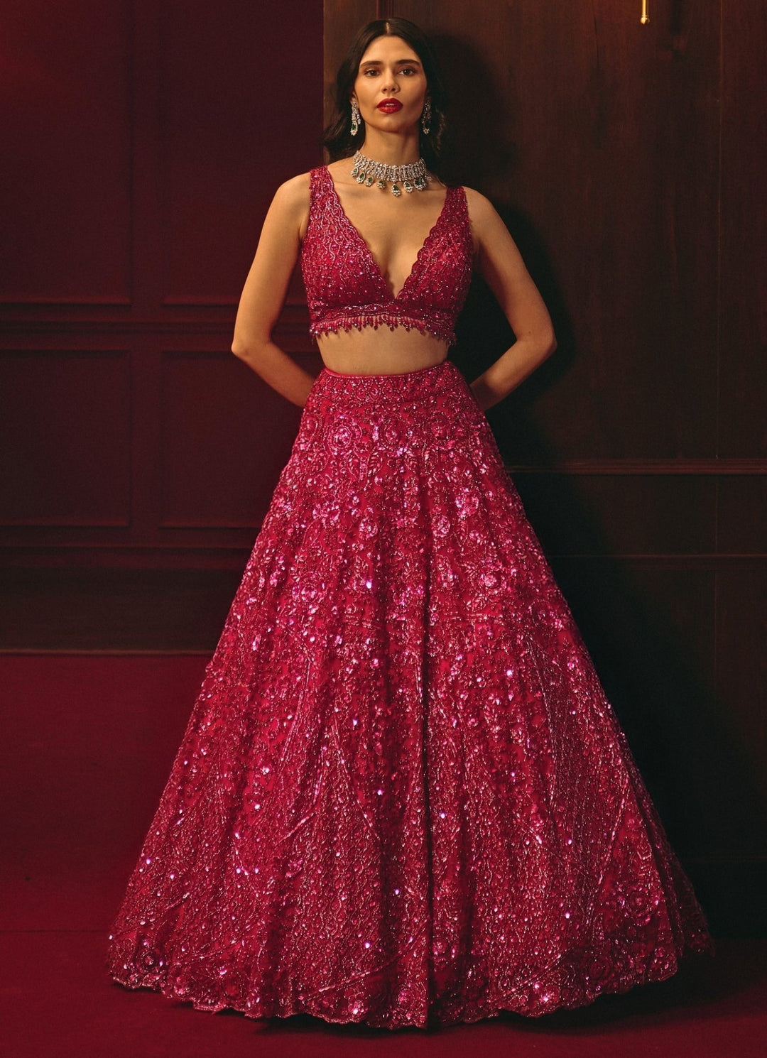 Hot Pink Embroidered Soft Net Lehenga Angad Singh - Fabilicious Fashion