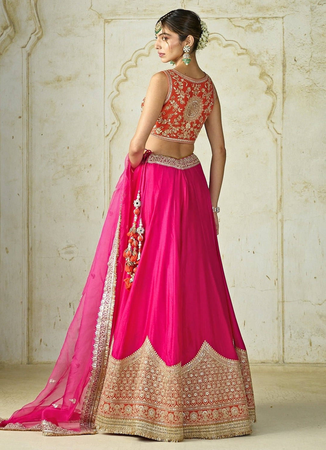 Gopi Vaid Hot Pink Embroidered Tussar Bridal Lehenga SetFabilicious Fashion