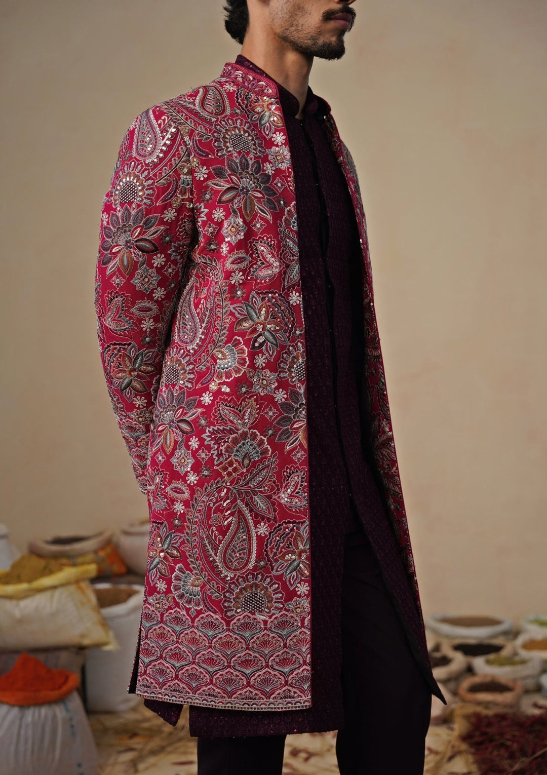 Hot Pink Georgette Indo - western Kurta Jacket Set Kalpraag - Fabilicious Fashion