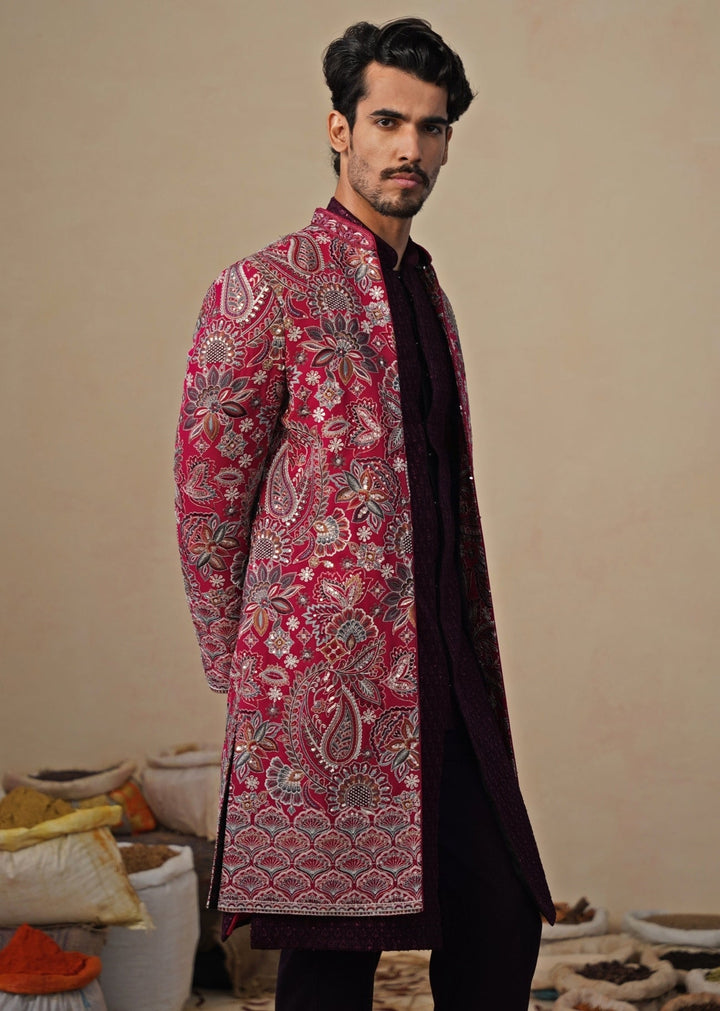 Hot Pink Georgette Indo - western Kurta Jacket Set Kalpraag - Fabilicious Fashion