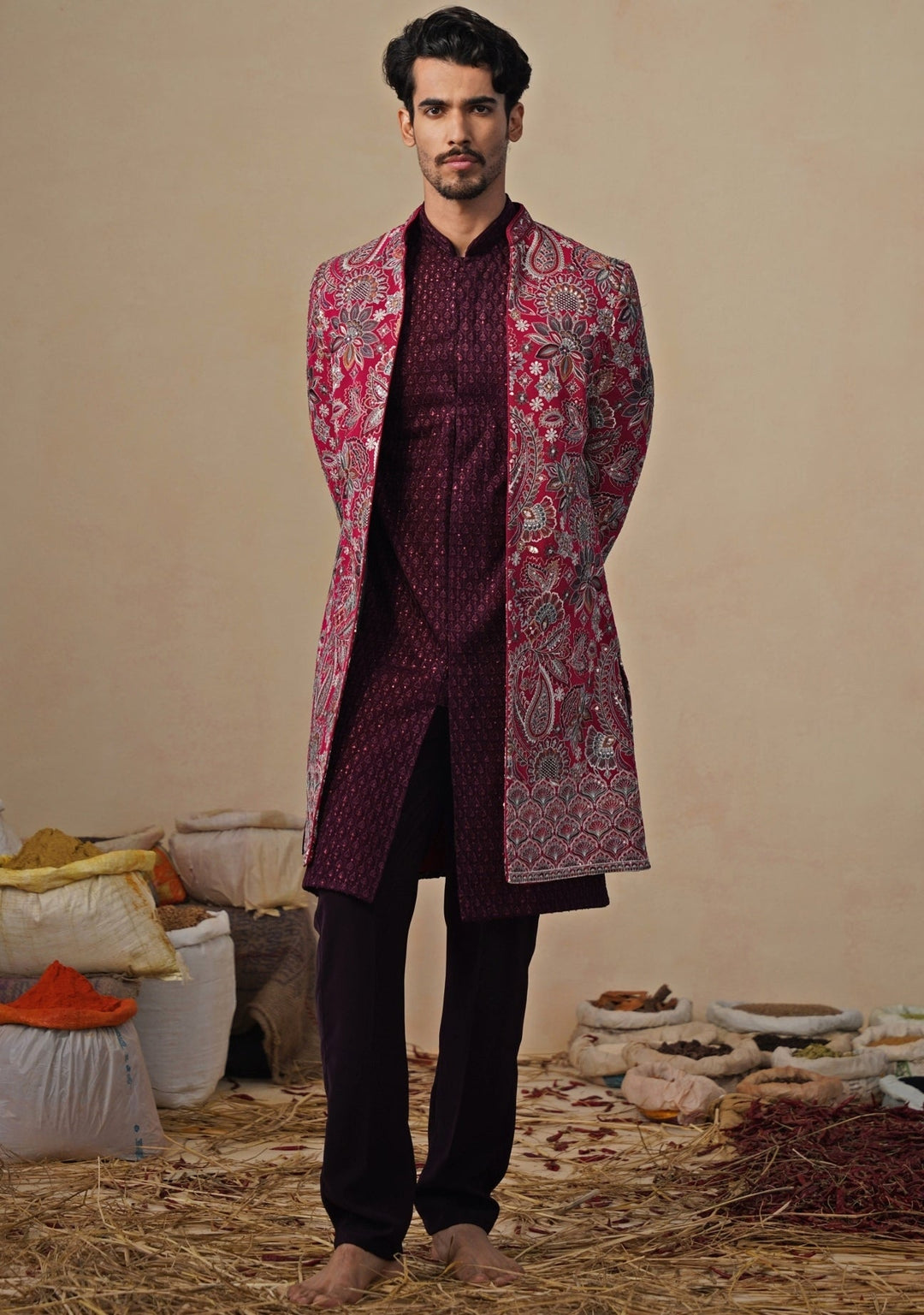 Hot Pink Georgette Indo - western Kurta Jacket Set Kalpraag - Fabilicious Fashion