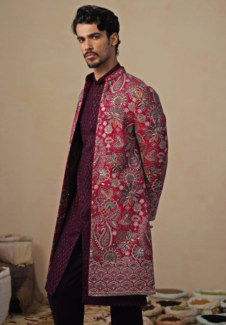 Hot Pink Georgette Indo - western Kurta Jacket Set Kalpraag - Fabilicious Fashion