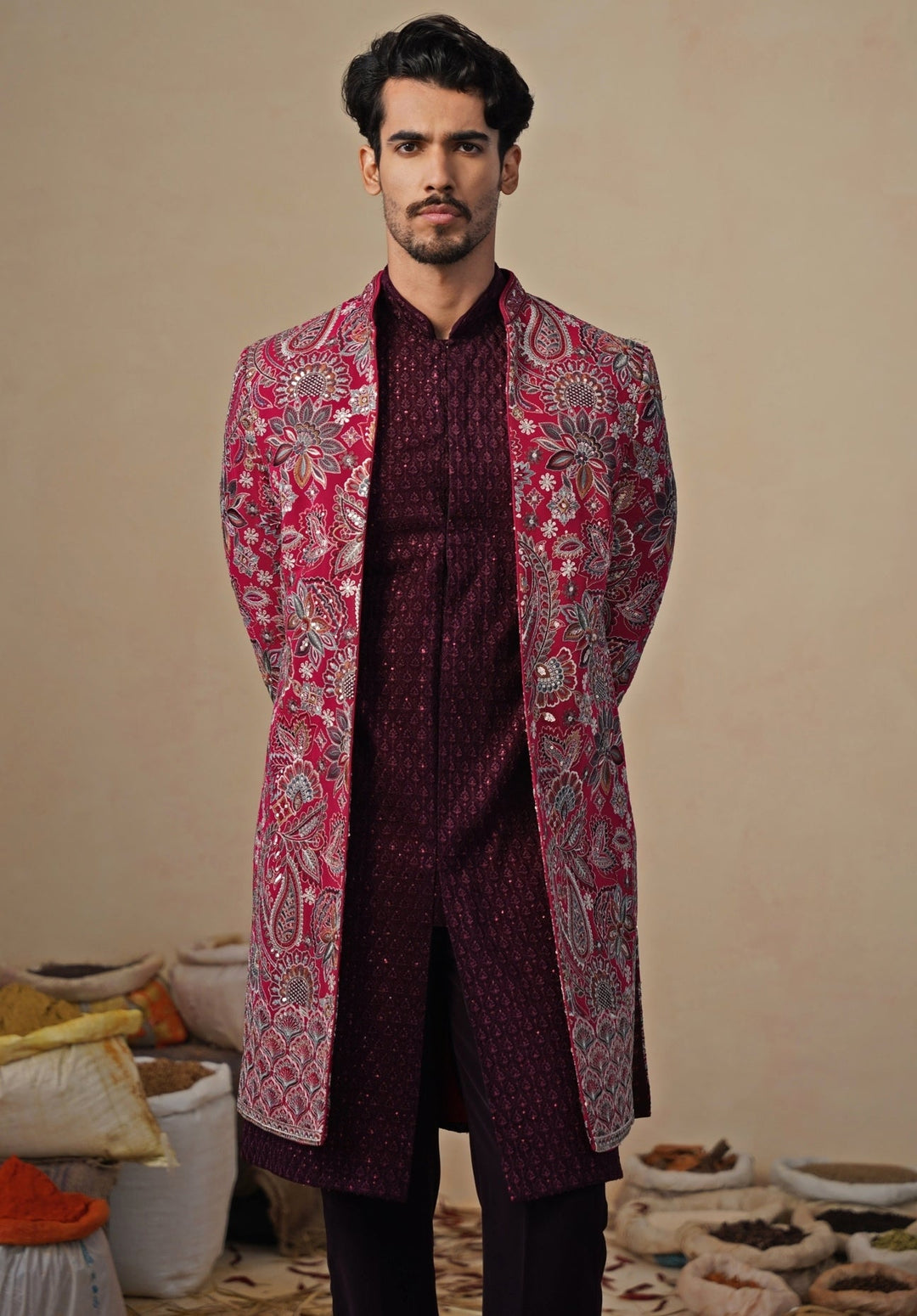 Hot Pink Georgette Indo - western Kurta Jacket Set Kalpraag - Fabilicious Fashion