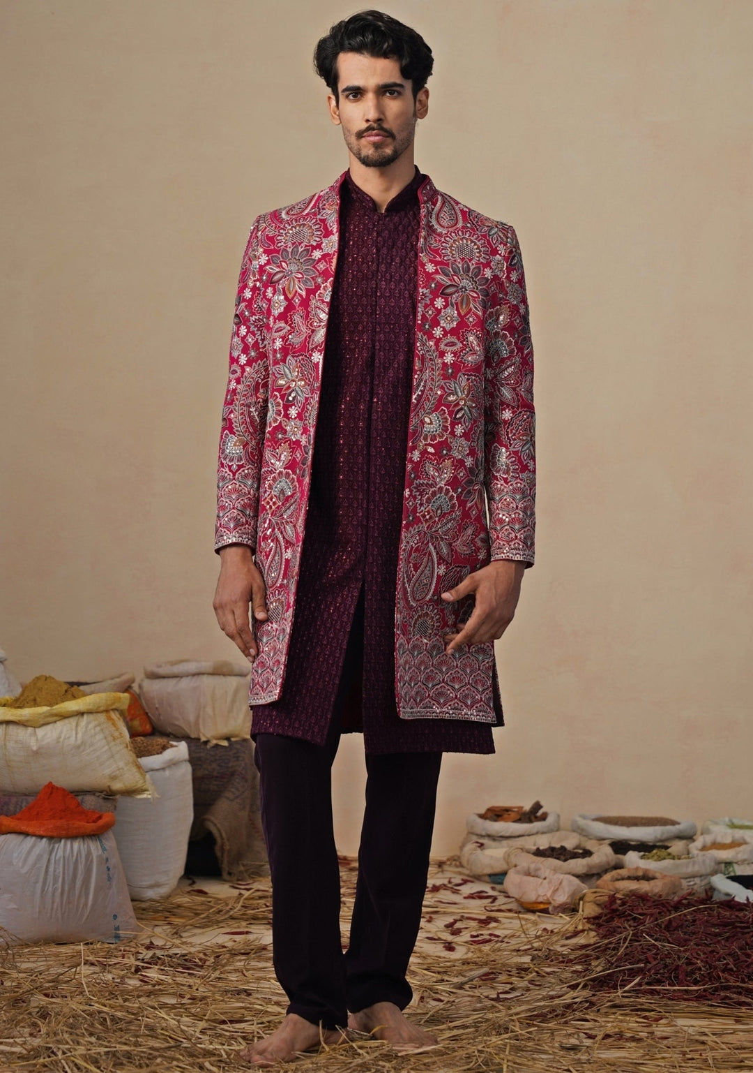 Hot Pink Georgette Indo - western Kurta Jacket Set Kalpraag - Fabilicious Fashion