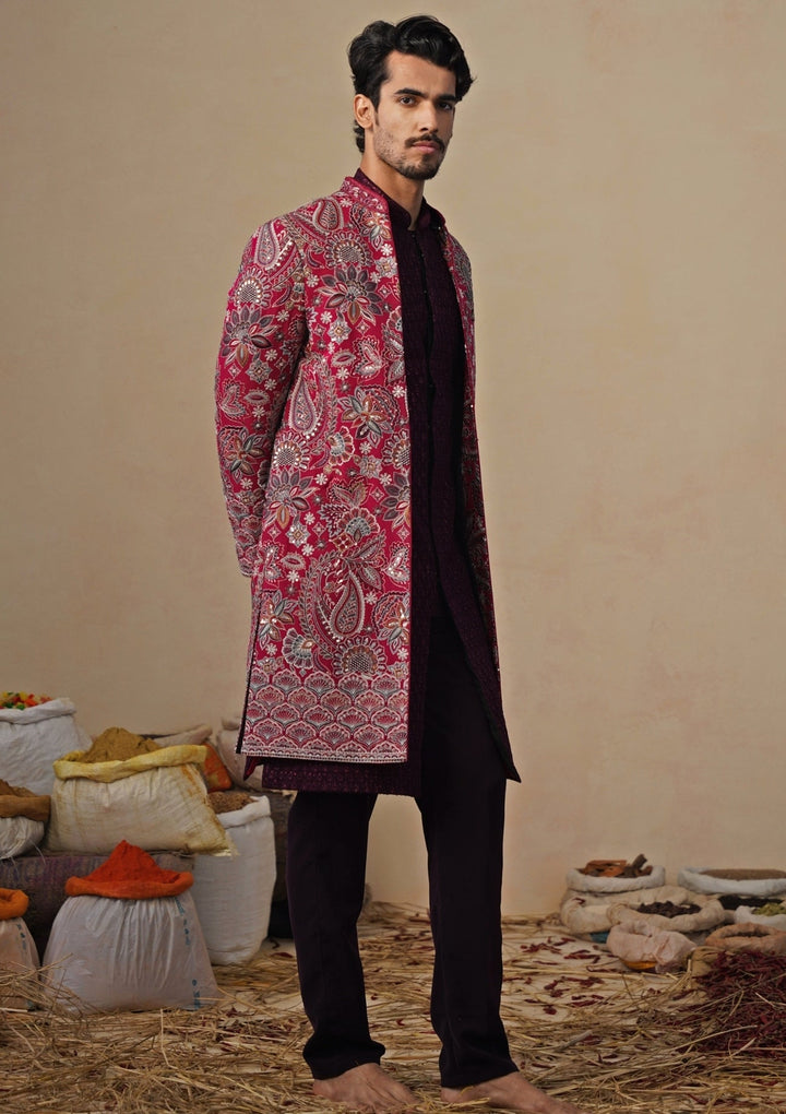 Hot Pink Georgette Indo - western Kurta Jacket Set Kalpraag - Fabilicious Fashion