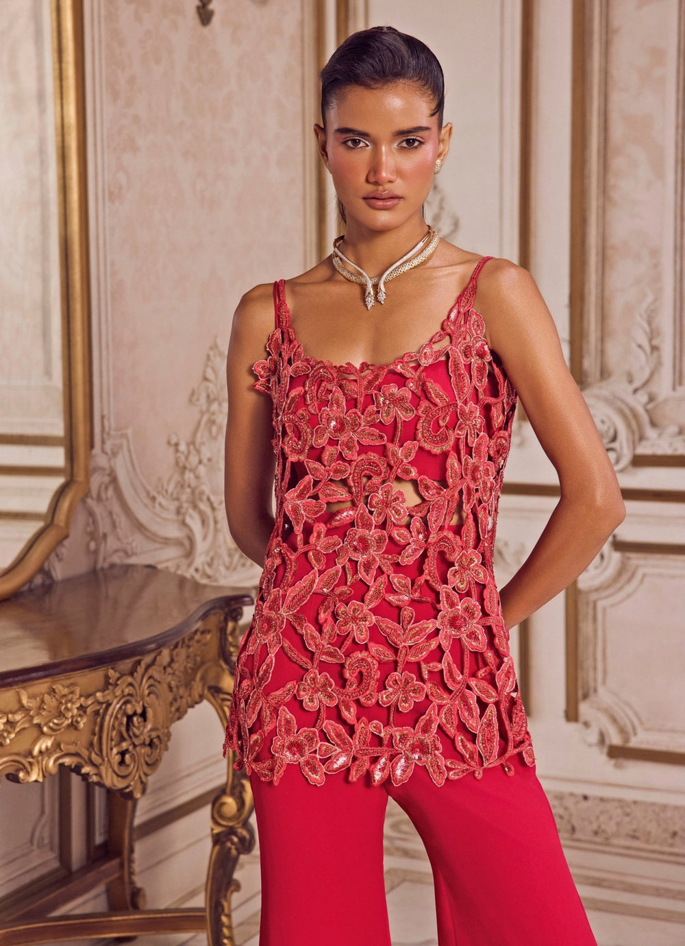 Hot Pink Georgette Kurta Pants Set Sanya Gulati - Fabilicious Fashion