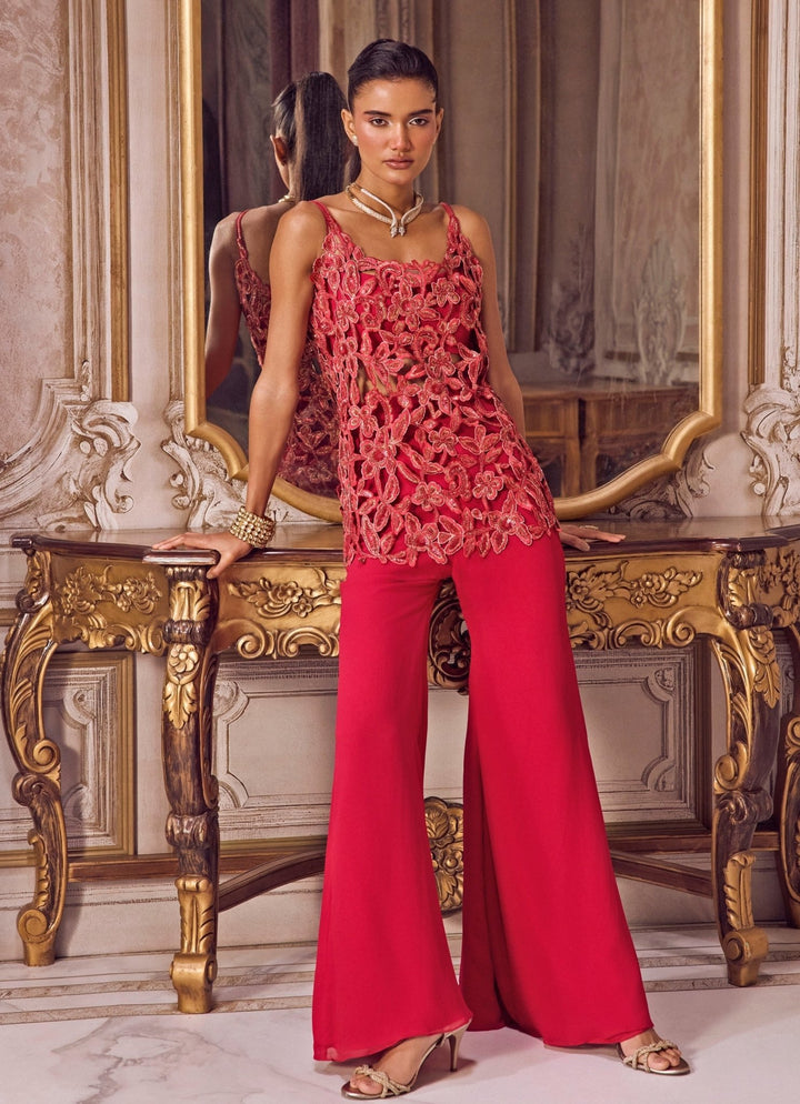 Hot Pink Georgette Kurta Pants Set Sanya Gulati - Fabilicious Fashion