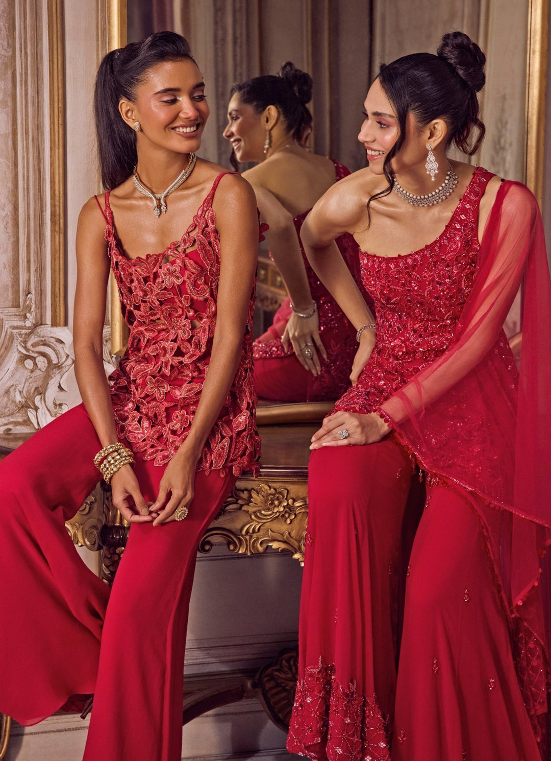 Hot Pink Georgette Kurta Pants Set Sanya Gulati - Fabilicious Fashion