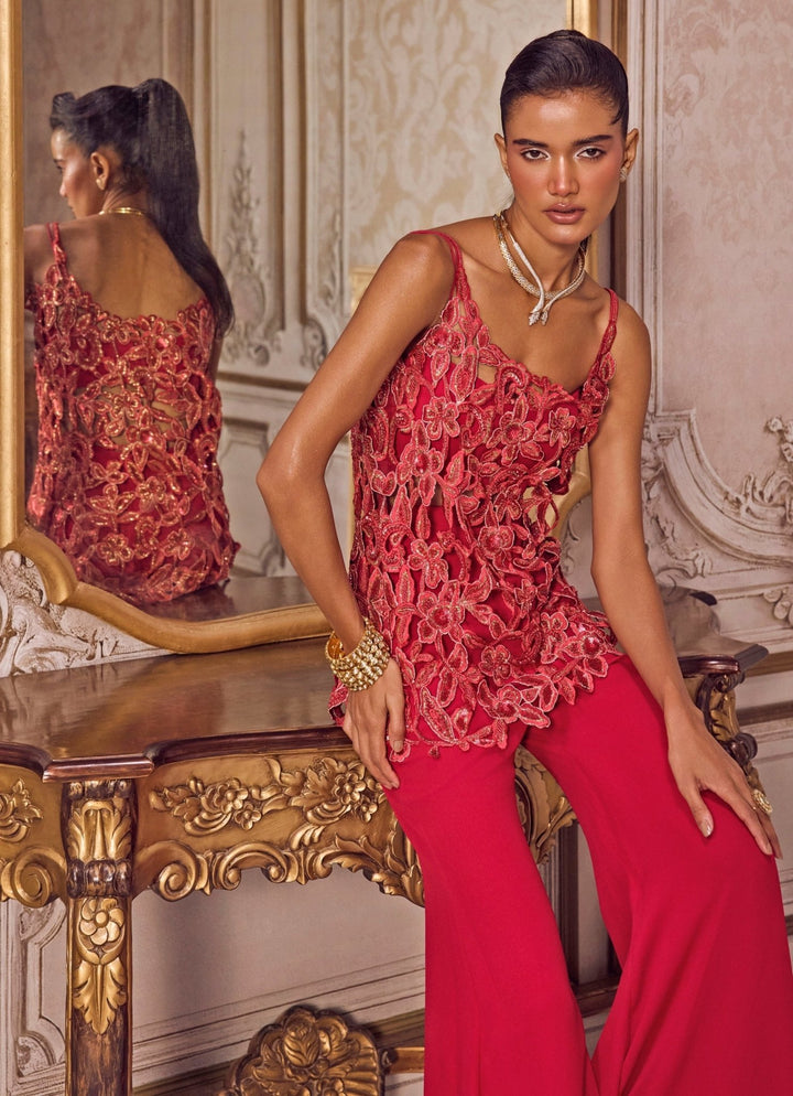 Hot Pink Georgette Kurta Pants Set Sanya Gulati - Fabilicious Fashion