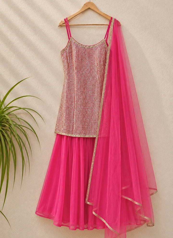 Hot Pink Georgette Kurta Sharara Set Anisha Shetty - Fabilicious Fashion
