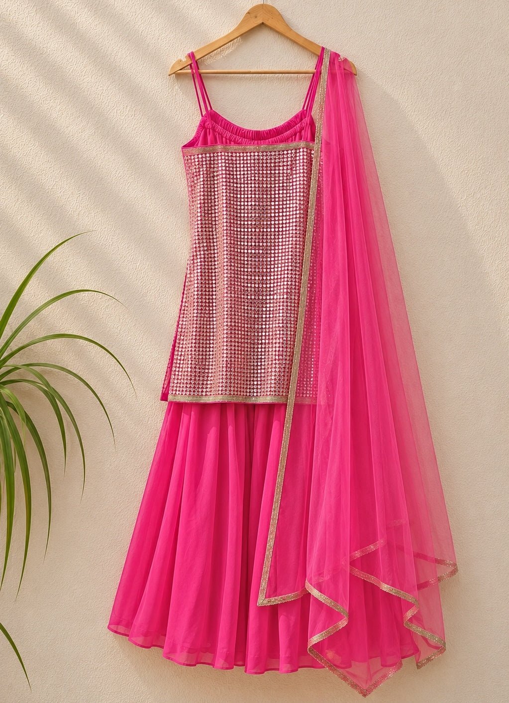 Hot Pink Georgette Kurta Sharara Set Anisha Shetty - Fabilicious Fashion