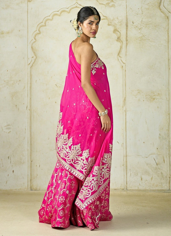 Gopi Vaid Hot Pink Georgette One Shoulder Kurta Sharara SetFabilicious Fashion