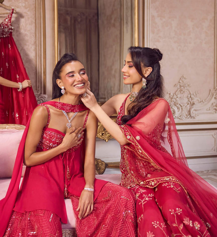 Hot Pink Georgette Peplum Kurta Sharara Set Sanya Gulati - Fabilicious Fashion