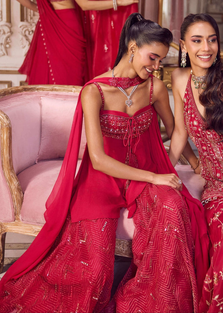 Hot Pink Georgette Peplum Kurta Sharara Set Sanya Gulati - Fabilicious Fashion