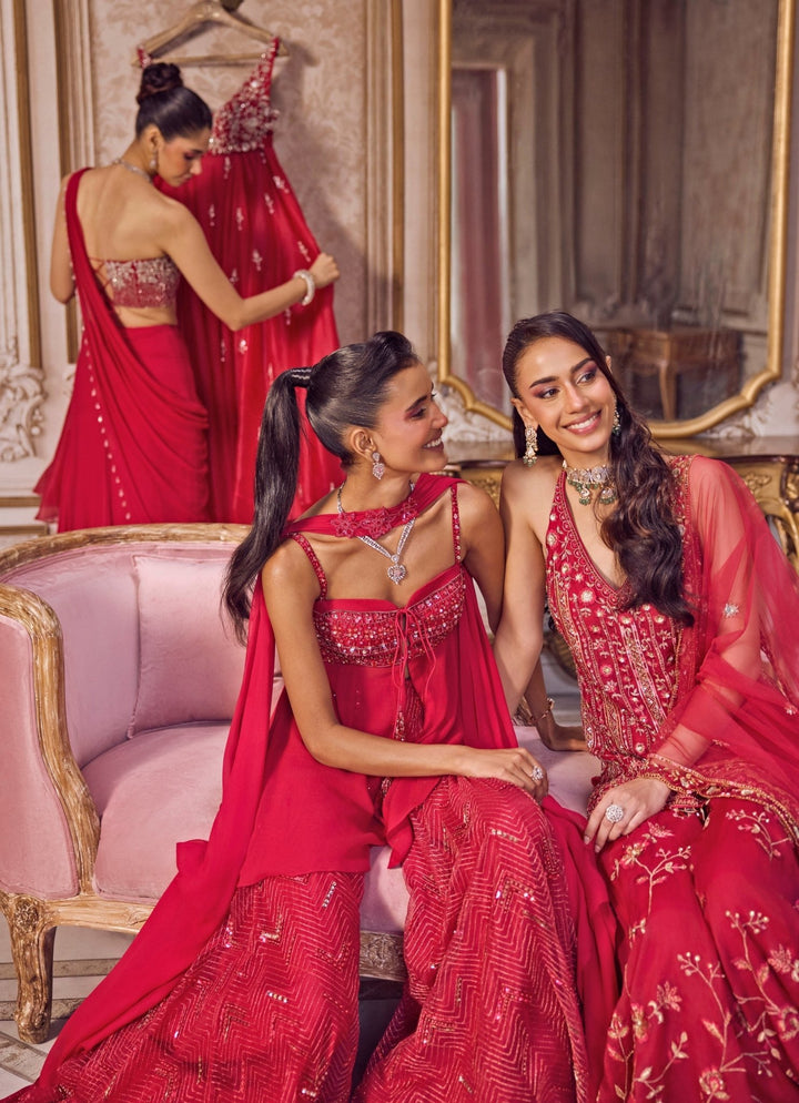 Hot Pink Georgette Peplum Kurta Sharara Set Sanya Gulati - Fabilicious Fashion