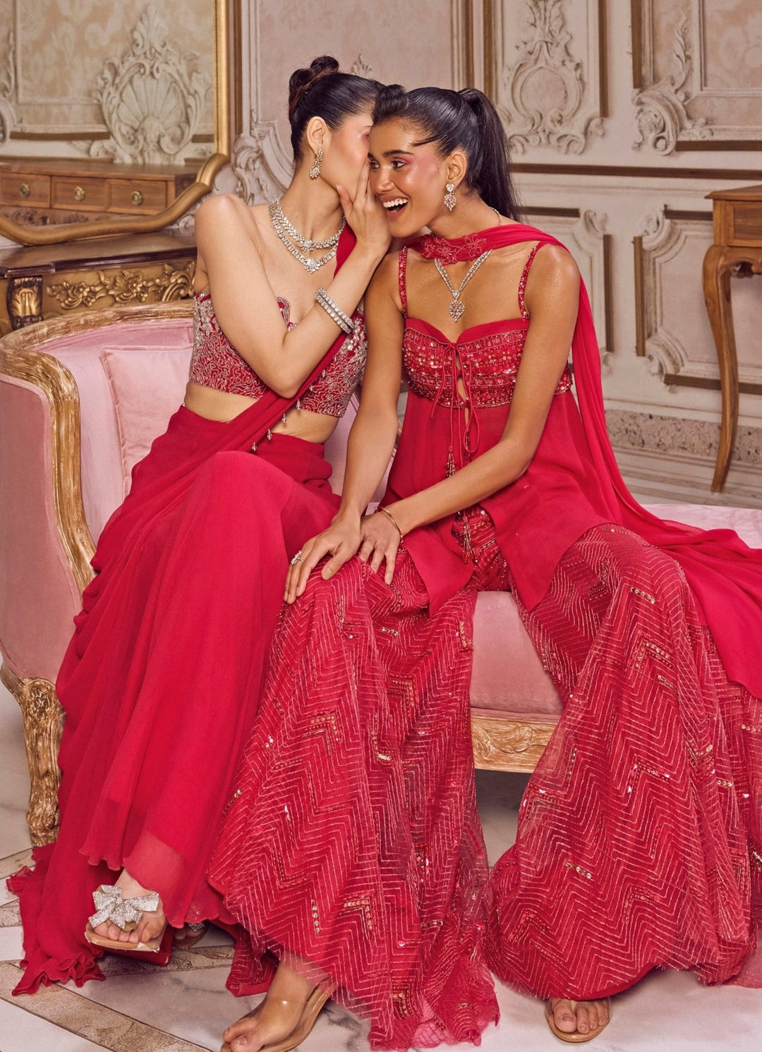 Hot Pink Georgette Peplum Kurta Sharara Set Sanya Gulati - Fabilicious Fashion