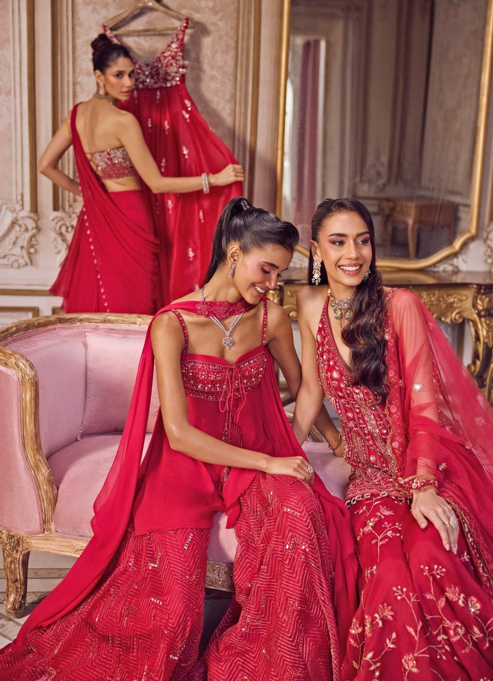 Hot Pink Georgette Peplum Kurta Sharara Set Sanya Gulati - Fabilicious Fashion