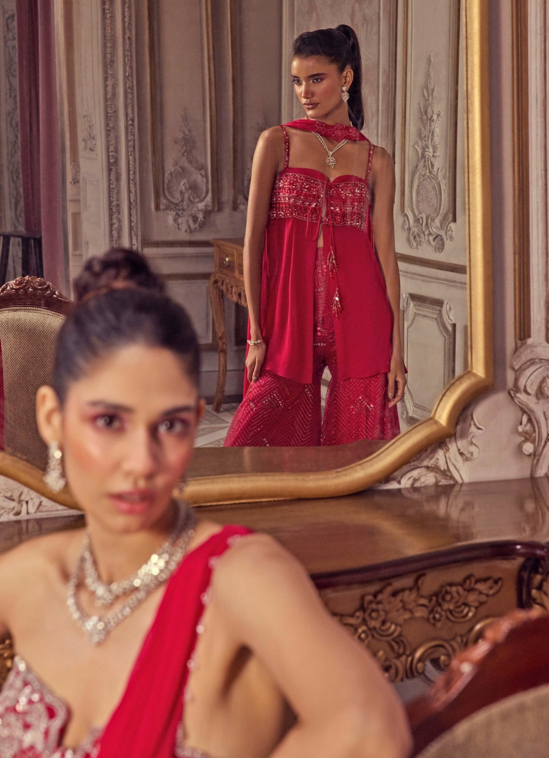 Hot Pink Georgette Peplum Kurta Sharara Set Sanya Gulati - Fabilicious Fashion