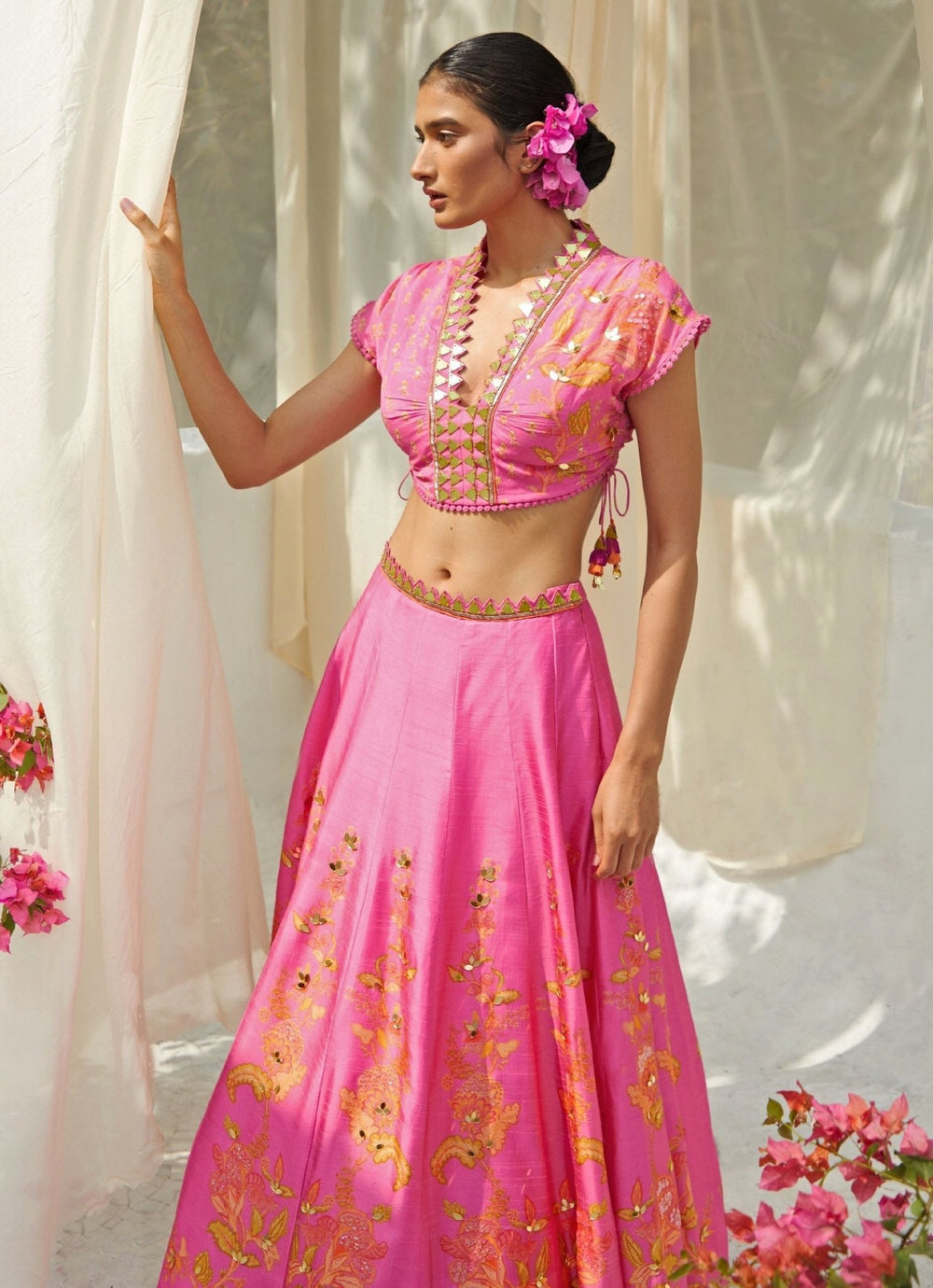 Hot Pink Gold Sparkle Lehenga Set Basil Leaf - Fabilicious Fashion