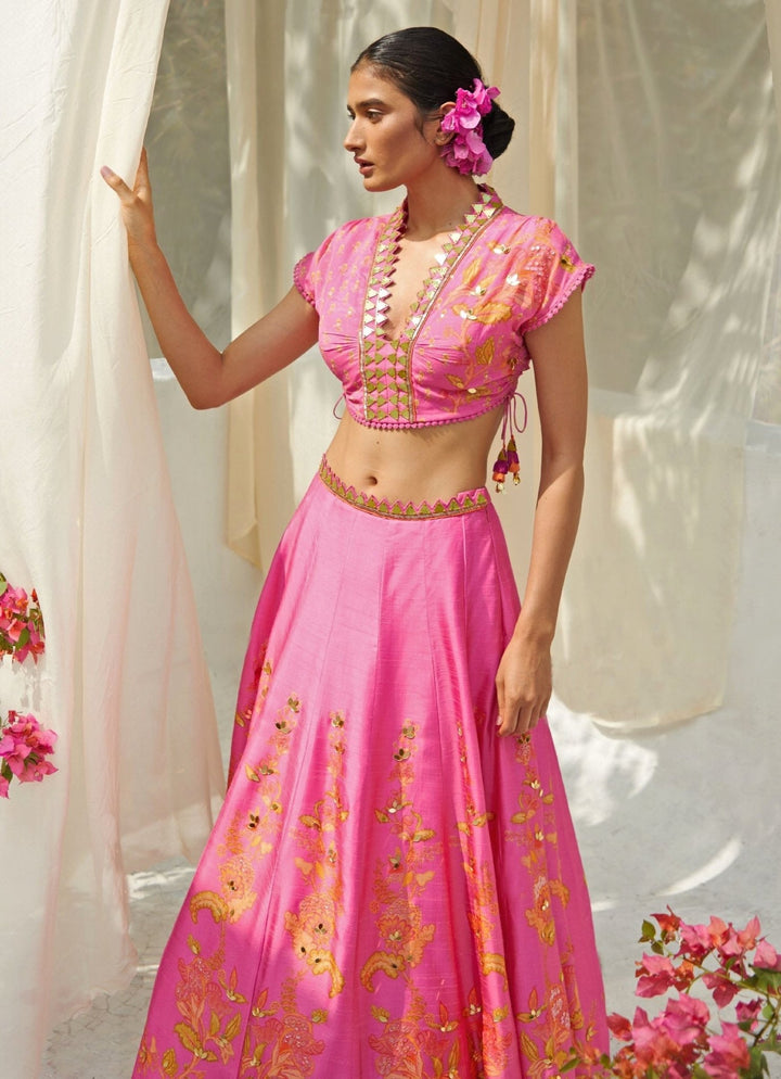 Hot Pink Gold Sparkle Lehenga Set Basil Leaf - Fabilicious Fashion