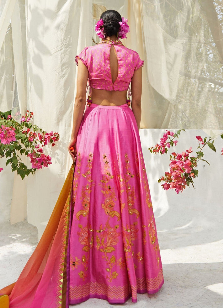 Hot Pink Gold Sparkle Lehenga Set Basil Leaf - Fabilicious Fashion