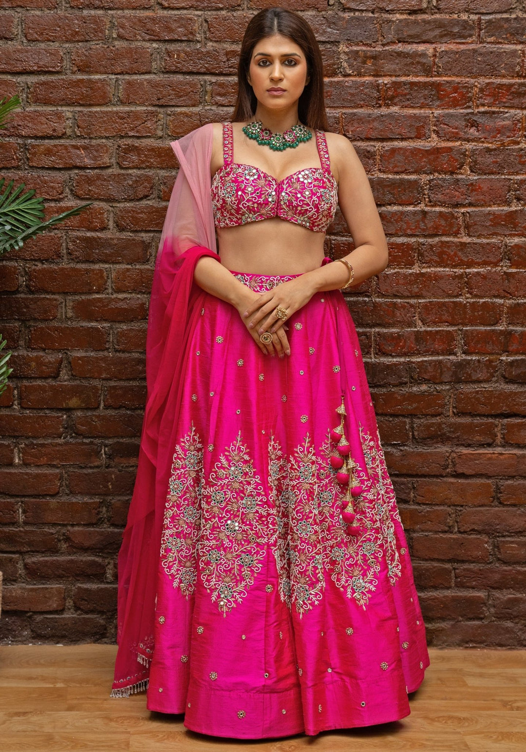 Hot Pink Hand Embroidered Lehenga Set Priti Sahni - Fabilicious Fashion